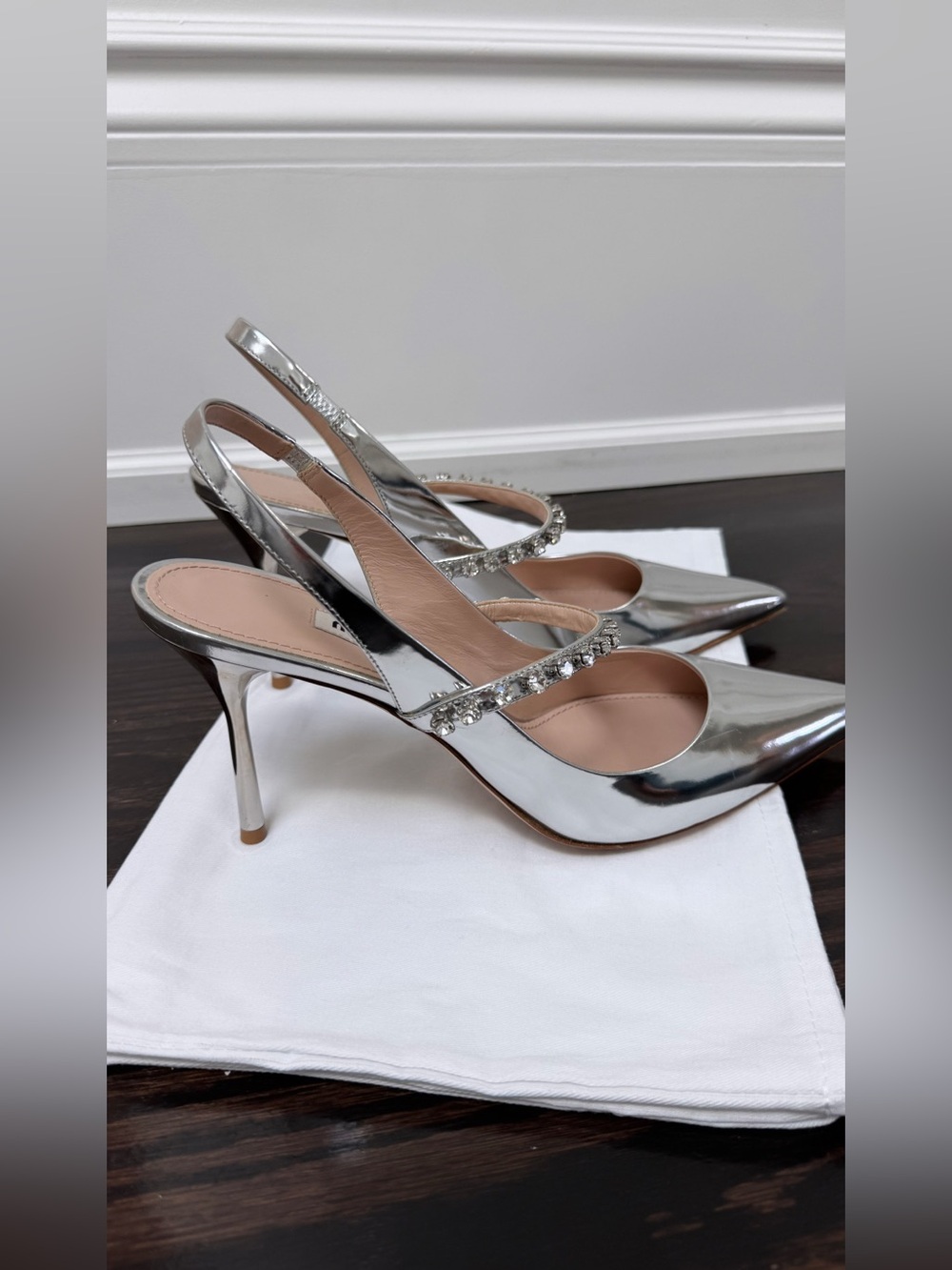 MIU MIU Jewelled - Silver Pointed-Toe Slingback Pump - Size 9 🤍🩶 - Picture 5 of 10